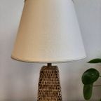 Vintage Rotan Tafellamp Met Linnen Lampenkap thumbnail 9