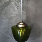 Vintage Groene Art Deco Bubbelglas Conische Hanglamp thumbnail 4