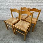 4X Vintage Stoelen Hout Gevlochten Zitting Papercord Biezen thumbnail 7