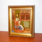 Vintage Framed Needlepoint * Antique Tapestry Of Woman Reading * Frame Embroidery Wall Art thumbnail 5