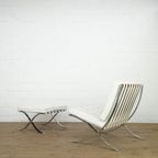 White Barcelona Lounge Chair And Ottoman By Mies Van Der Rohe For Knoll (Signed) thumbnail 2