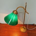 Art Deco Bureaulamp In Messing En Groene Conische Opaline thumbnail 13