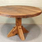 Vintage Wabi Sabi Massief Eikenhout Eettafel, Rond thumbnail 3