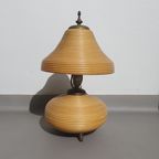 Brass And Pencil Reed Rattan Table Lamp, Italy, 1970s thumbnail 2