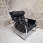 70's Vintage Fauteuil Leren Lounge Buizenframe Stoel thumbnail 6
