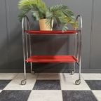 Folding Chrome And Red Serving Trolley 1960S thumbnail 3