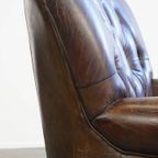 Prachtige, Unieke Cognac Kleurige Bruin Generfde Rundleren Chesterfield Fauteuil/ Armchair thumbnail 14