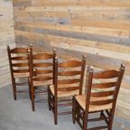 Eiken Knopstoelen Met Biezen Mat Set Van 4 thumbnail 7