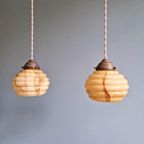Paar Art Deco Hangers In Gemarmerd Opaline, 1920-30 thumbnail 5