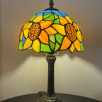 2 Stuks Glas In Lood Tiffany Stijl Tafellampen Zonnebloemen thumbnail 3
