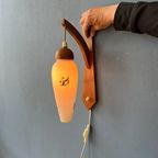 Teakhouten Wandlamp - Deense Opaline Glazen Wandlamp - Mid Century Sconce thumbnail 5