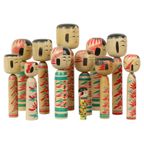 Lot Van 12 Grote Kokeshi Poppen Naruko Handgeschilderd Hout Japan thumbnail 15