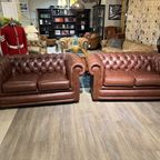 Engelse Chesterfield Bankstel 2 X 2 Zits Banken Chestnut Bruin thumbnail 2