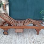 Luxe Loungebed Teak Houten Ligbed Verstelbaar Wiel Dienblad thumbnail 2