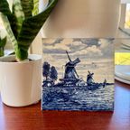 Vintage Delfts Blauw Tegeltje Handgeschilderd Hollands Landschap Molen thumbnail 5