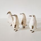 Een Set Van 4 Houten Vogels Messing Vogels Pinquin Vogels thumbnail 2