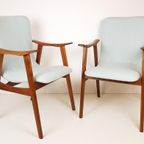 2 Vintage Louis Van Teeffelen Fauteuils Licht Blauw Teak thumbnail 9