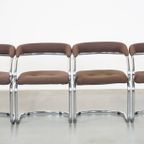 Set Van 4 Leuke Vintage Design Eetkamerstoelen Met Bruine Stoffen Bekleding thumbnail 3