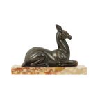 Art Deco Beeld Spelter Metaal Op Marmer Hert Hinde Jaren 30 thumbnail 7