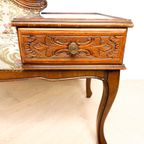 Antiek Vintage Oud Telefoonbankje, Gossip Bench, Bloemen, thumbnail 2