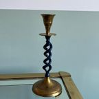 Vintage Kandelaar Swirl Messing Blauw Koper thumbnail 2
