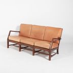 Mid-Century Danish Modern 3-Seats Sofa With Cognac Leather Cushions thumbnail 3
