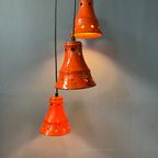 Oranje West-Duitsland Keramische Cascade Kroonluchter Met Drie Hanglampen thumbnail 6