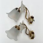 Set Van 2 Messing Art Deco Muurlampen Bloem, 1960's thumbnail 10