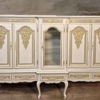 Handbeschilderde Queen Anne Vitrinekast/ Unieke Kast In Creme En Goud thumbnail 8