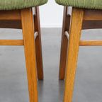 Set Van 3 Leuke Vintage Houten Design Eetkamerstoelen Uit De Jaren ’60 Met Groene Stoffen Zitting thumbnail 14