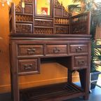 Chinese Mid Century Kast Van Rozen Hout Met Spiegel thumbnail 11