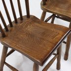 Set Of 4 Brutalist Dutch Solid Oak Dining Chairs 1960S thumbnail 8