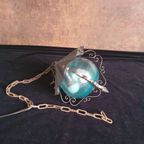 Vintage - Hanglamp - Plafondlamp - Blauw Glas - Metaal En Glas. thumbnail 5