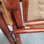 Vintage Faux Bamboo Teak And Leather Safari Folding Chair. thumbnail 11