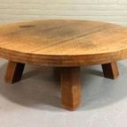 Vintage Massief Eiken Wabi Sabi Brutalist Salontafel, Rond thumbnail 6