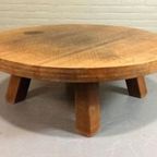 Vintage Massief Eiken Wabi Sabi Brutalist Salontafel, Rond thumbnail 7