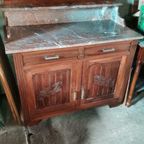 Eiken Commode Bruin Marmer En Geslepen Spiegel thumbnail 6