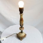 Vintage Onyx Bronzen Lamp Met Kap, Italie Jaren '50 thumbnail 4