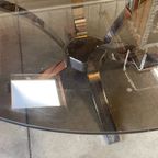 Vintage Ronde Salontafel, Rookglazen Blad En Chromen Frame, Space Age, 1970'S thumbnail 8