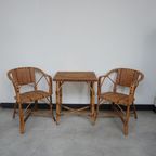 Mid-Century Bamboo Armchairs And Table, 1950S, Set Of 3 thumbnail 2