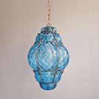 Grote Venetiaanse Hanglamp In Blauw Murano-Glas thumbnail 7