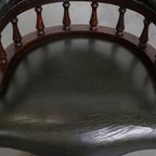 Donkergroene Rundleren En Houten In Hoogte Verstelbare, Swiffel En Tilt Chesterfield Bureaustoel thumbnail 6