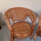 Een Paar Vintage Boho Stijl Rotan Webbing Fauteuils. thumbnail 8