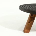 French Artisan Solid Oak Round Tripod Coffee Table 1960S thumbnail 4