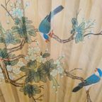 Grote Chinese Waaier Met Vogels En Bloemen, Jaren 80 thumbnail 3