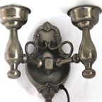 Vintage Dubbele Tinnen Wandlamp, Tweede Helft 20E Eeuw. thumbnail 3