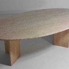 Mid-century Vintage Natuurlijke Travertin Ovale Eettafel, Italië 1970 thumbnail 6