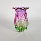 Murano Teleflora Italy - Hand Blown Vase - Roze/Groen - 70'S thumbnail 2