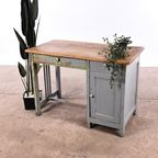 Vintage Bureau Hout | Oud Bureau | Houten Bureau Grijs thumbnail 2