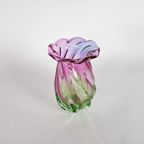 Murano Teleflora Italy - Hand Blown Vase - Roze/Groen - 70'S thumbnail 3